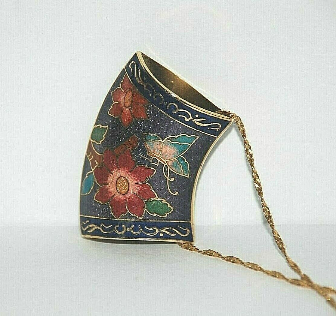 Vintage NAPIER Asian Cloisonne Enamel Women’s Necklace Pendant Chain Gold Filled