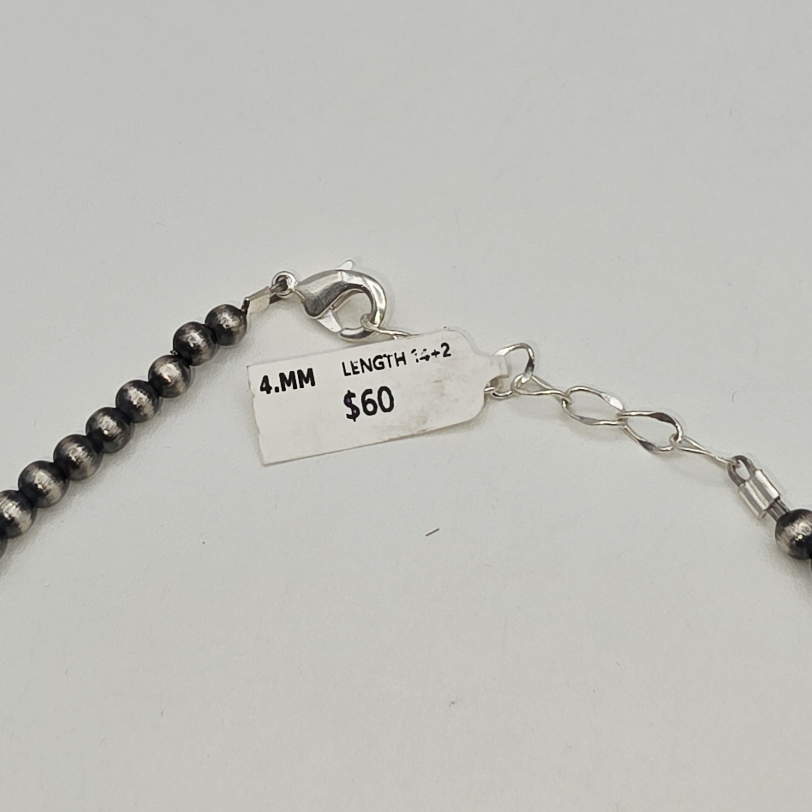 Navajo Style Pearl Beaded Necklace 4mm Silver Plated 16” Adjustable NWT