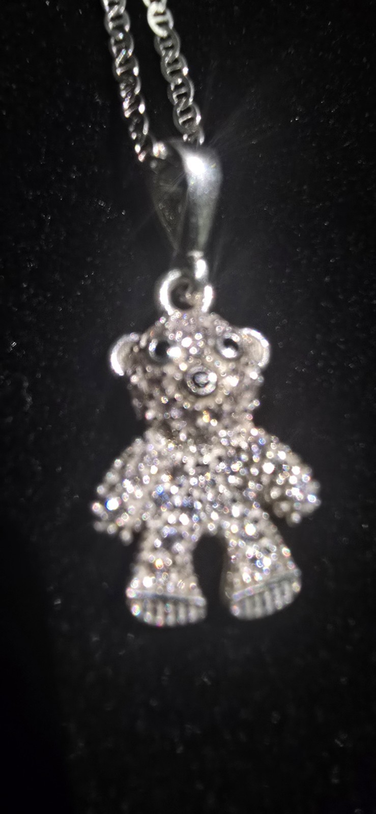 Italian 925 Sterling Mariner Chain W/Iced 925 Sterling Teddy Bear Pendant