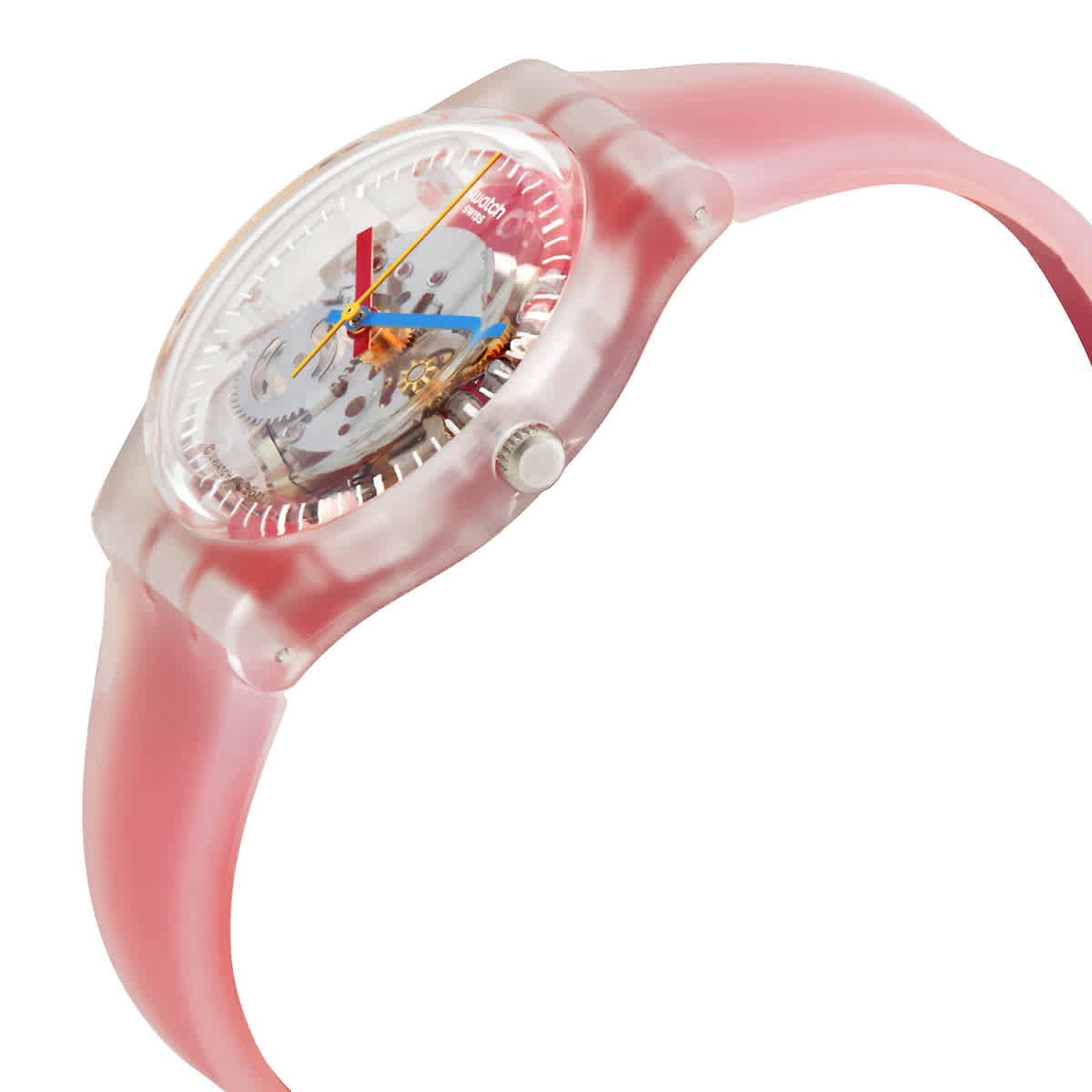 Swatch Monthly Drops Clearly Red Striped Quartz Unisex Watch GE292
