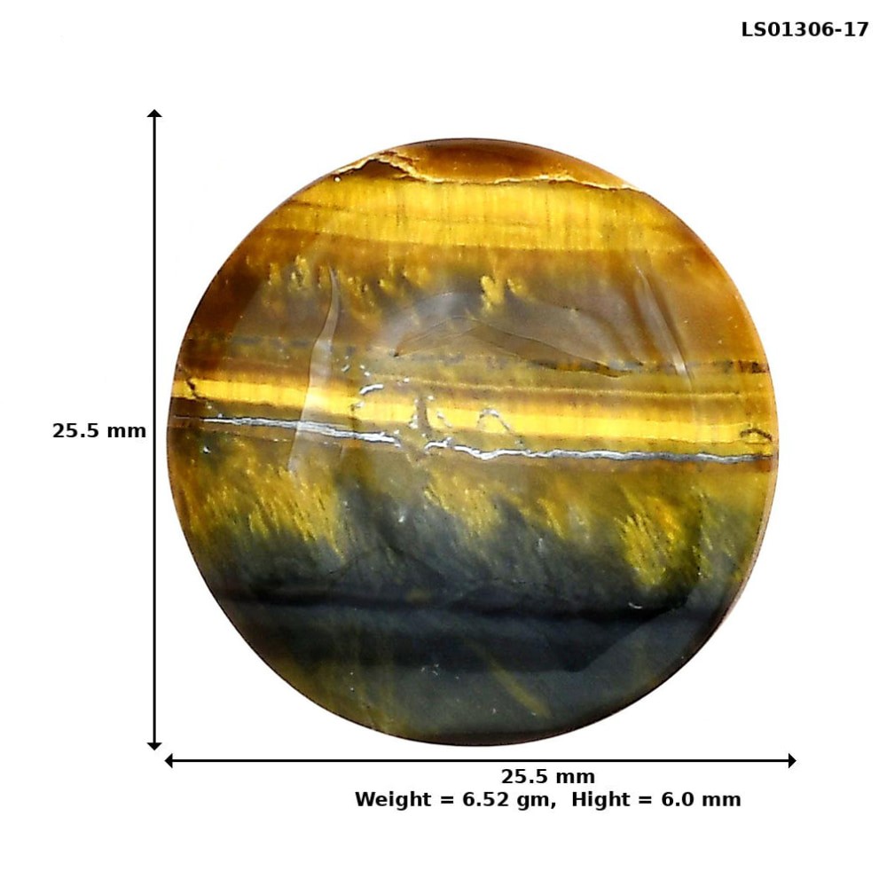 Natural Blue Tiger Eye 25.5×25.5×6 mm Round Shape Polished Gemstone LS01306-17