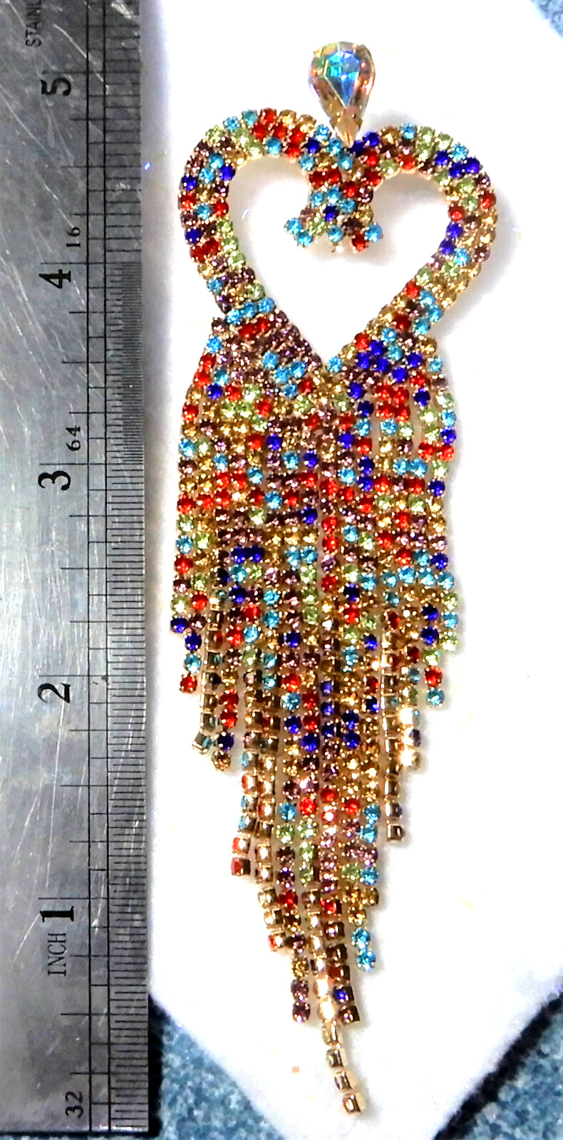 earrings – beautiful rhinestone multi colored 3 1/2 inches