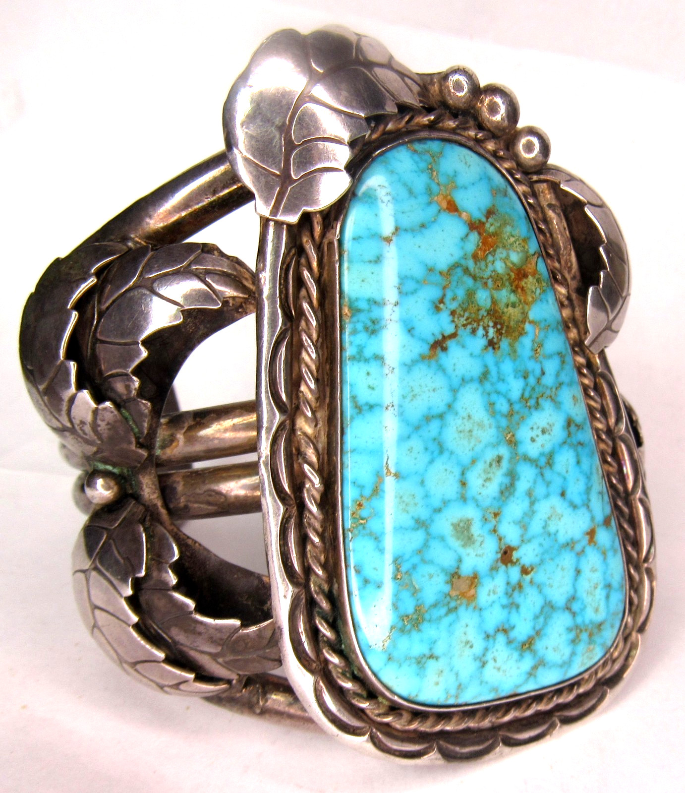 HUGE Navajo 133 GRAM B Shash NUMBER 8 Turquoise Sterling Bracelet CUFF Nat. AMER