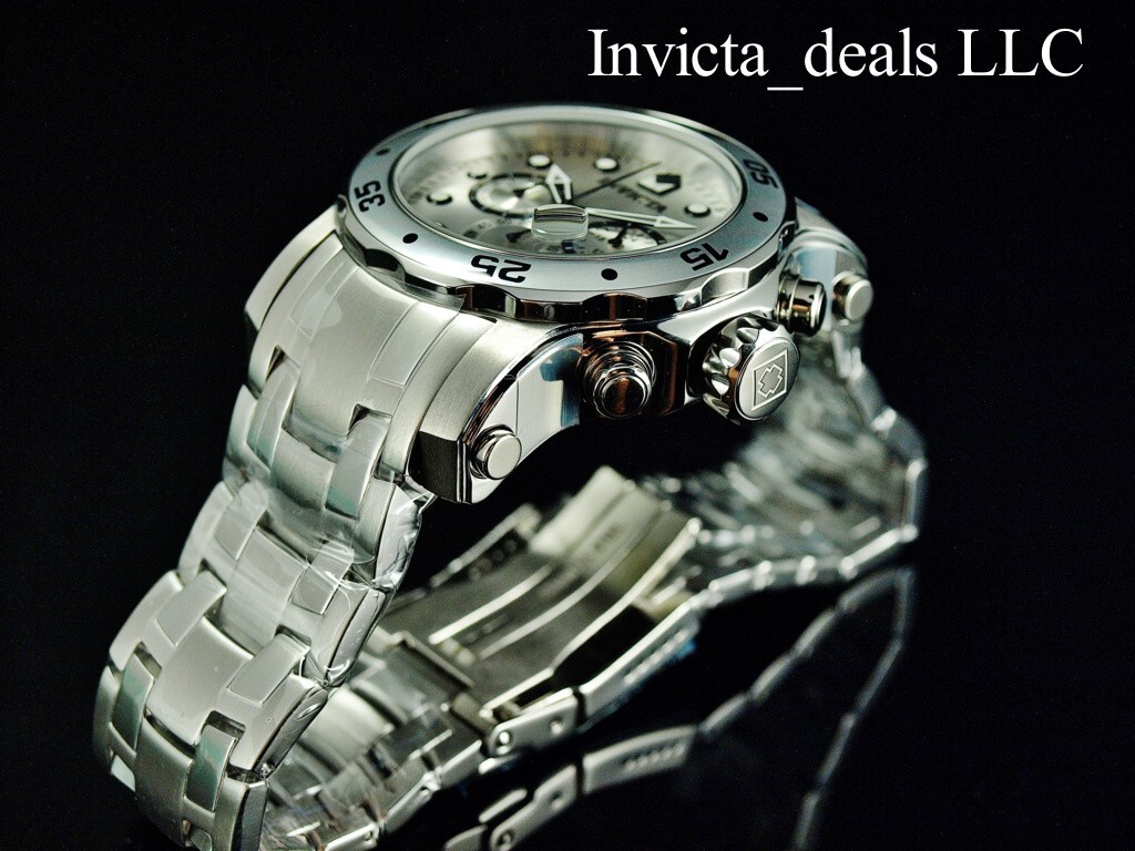 Invicta Men’s 48mm Pro Diver SCUBA Chronograph SILVER DIAL ALL Silver Tone Watch