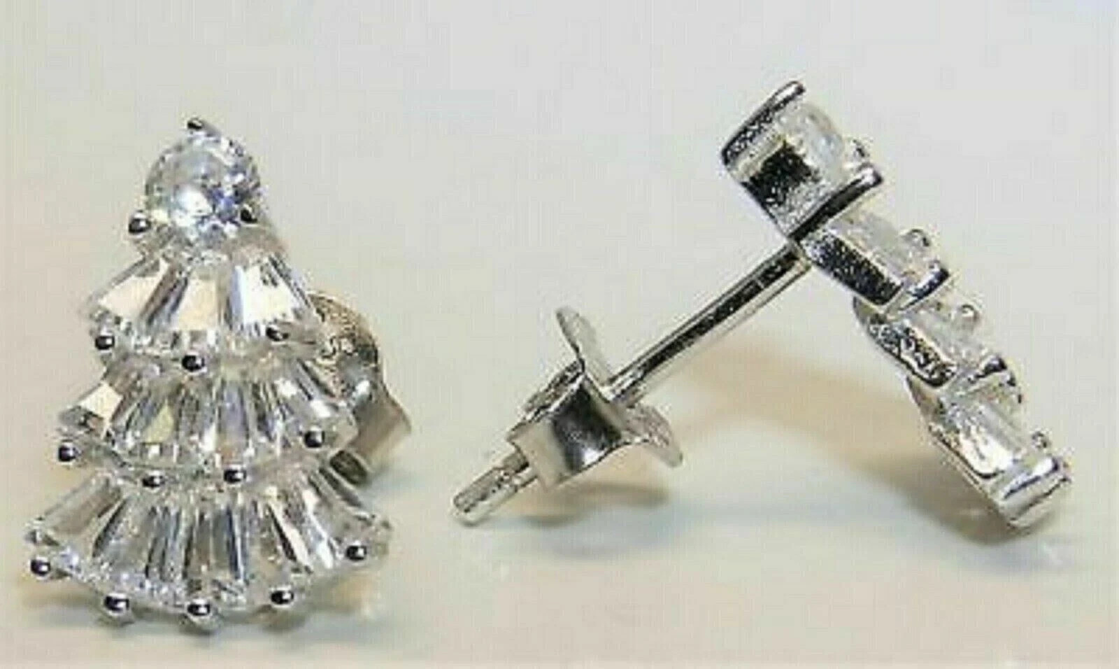 2Ct Baguette Simulated Diamond Christmas tree Stud Earring 14k White Gold Plated