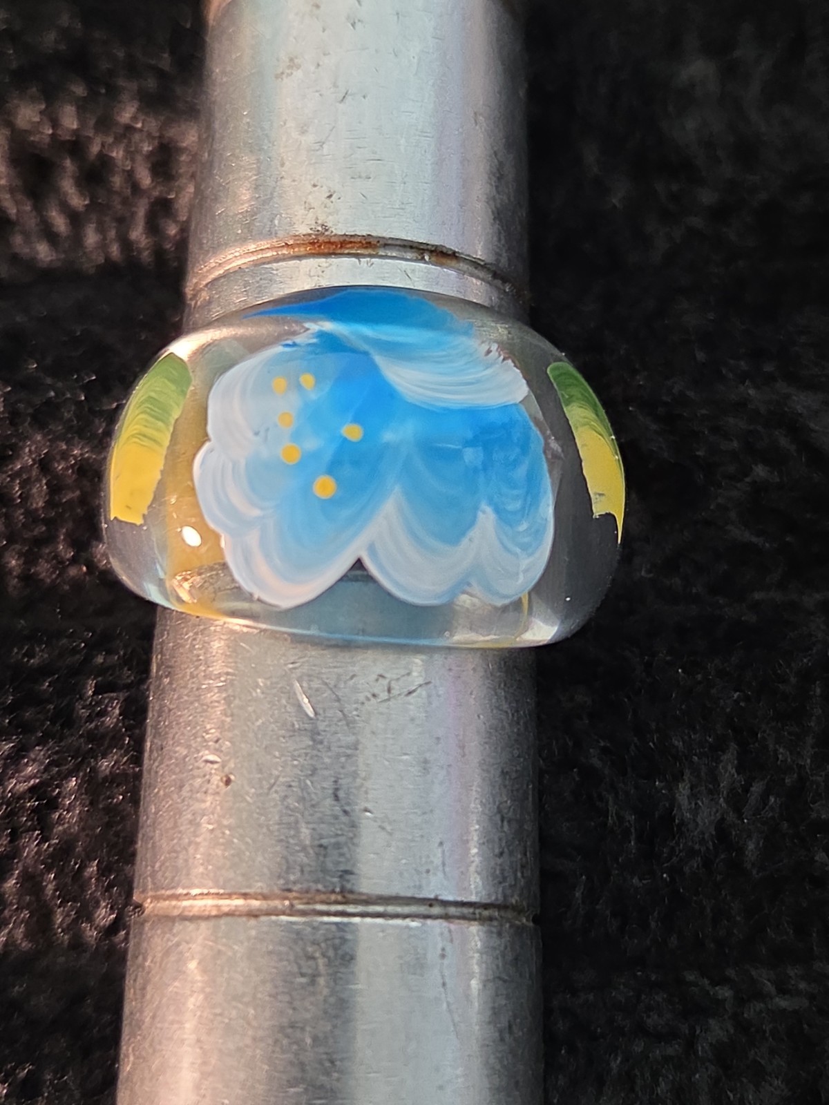 5 Plastic Resin Rings Multicolor Flower Ring Clear Band Handmade Painted Size 9