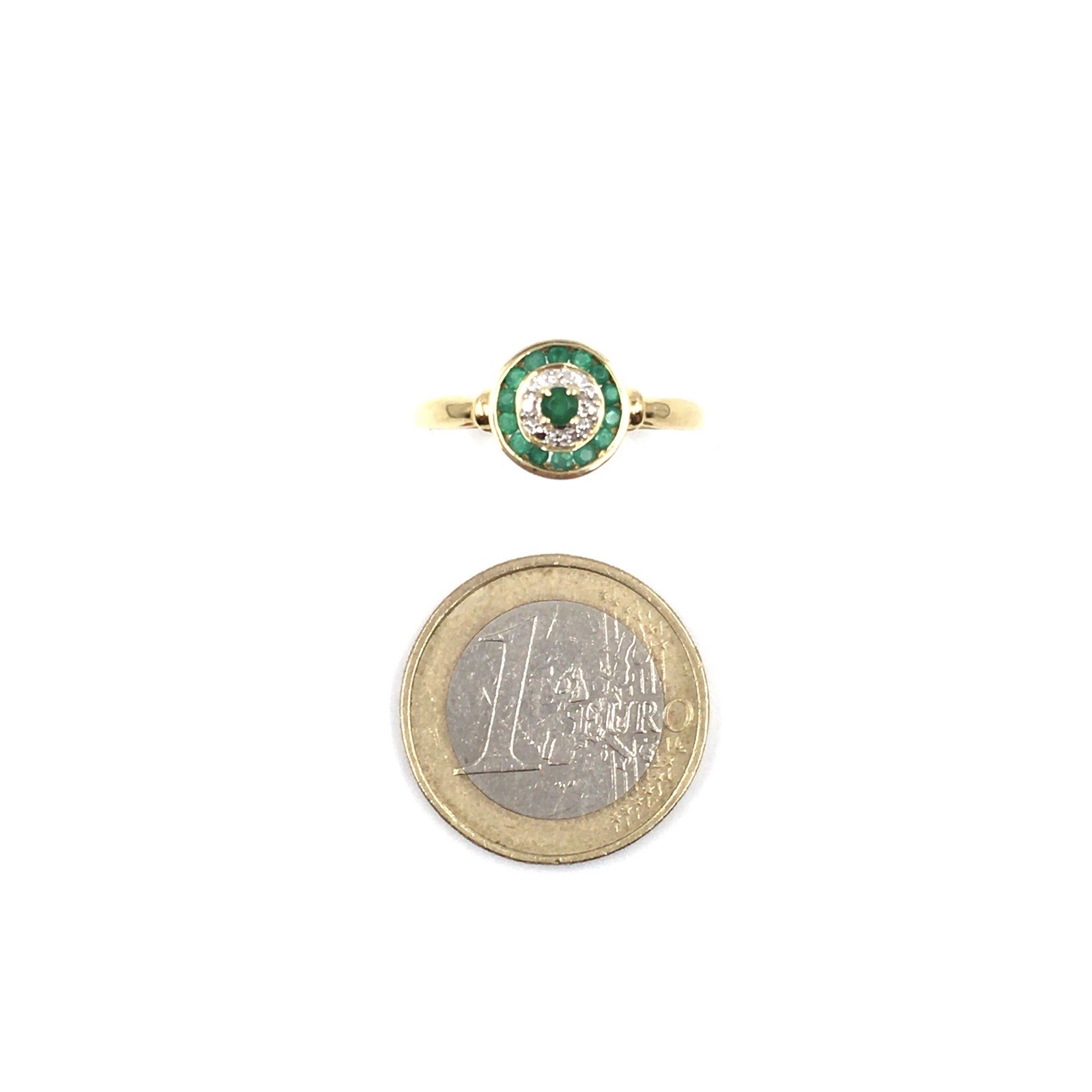 18ct yellow gold ring emerald in the style of Art Deco 750 gold jewelry 19.1mm/60