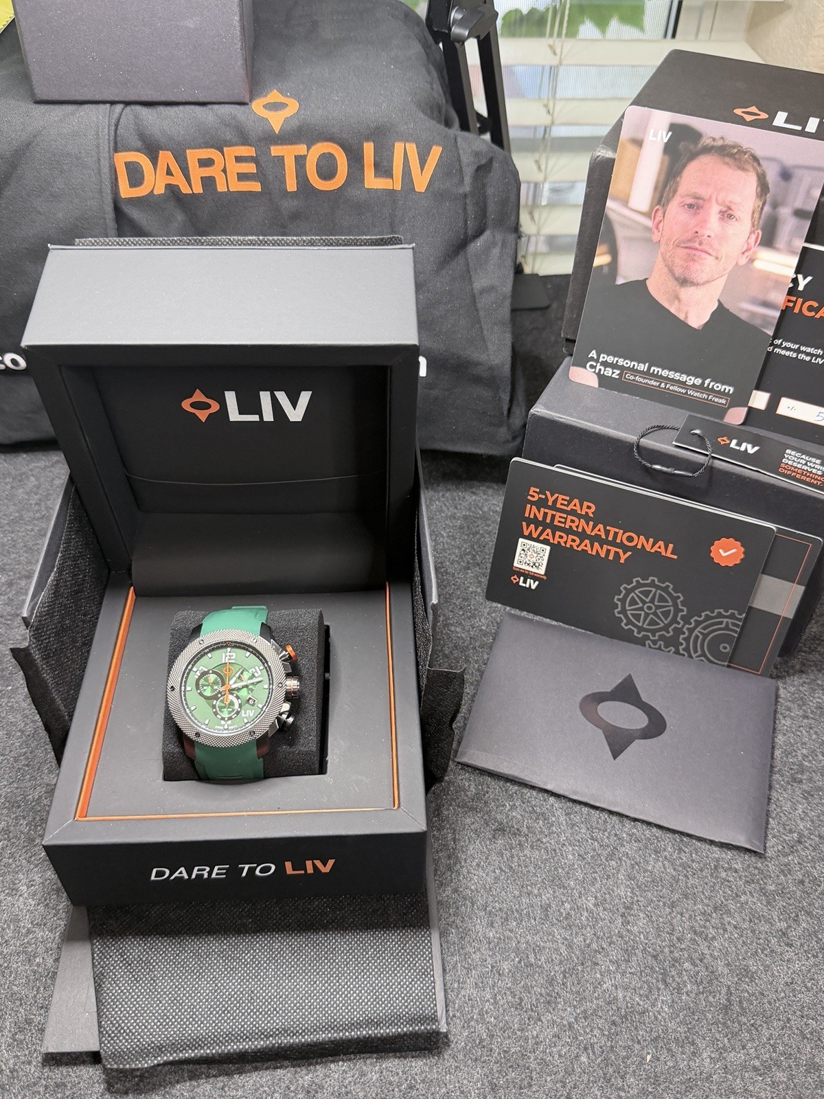 Liv GX1 Chronograph Python Green, Multi-Layer Dial, Swiss Caliber 5040.D
