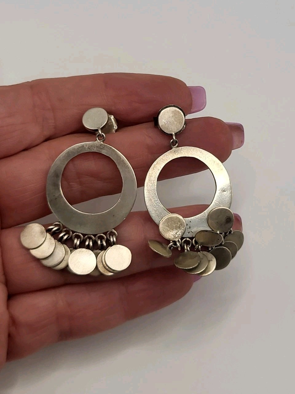 JANE DIAZ 925 Sterling Silver Hoop Stud Disc Drop Dangle Pierced Earrings Signed