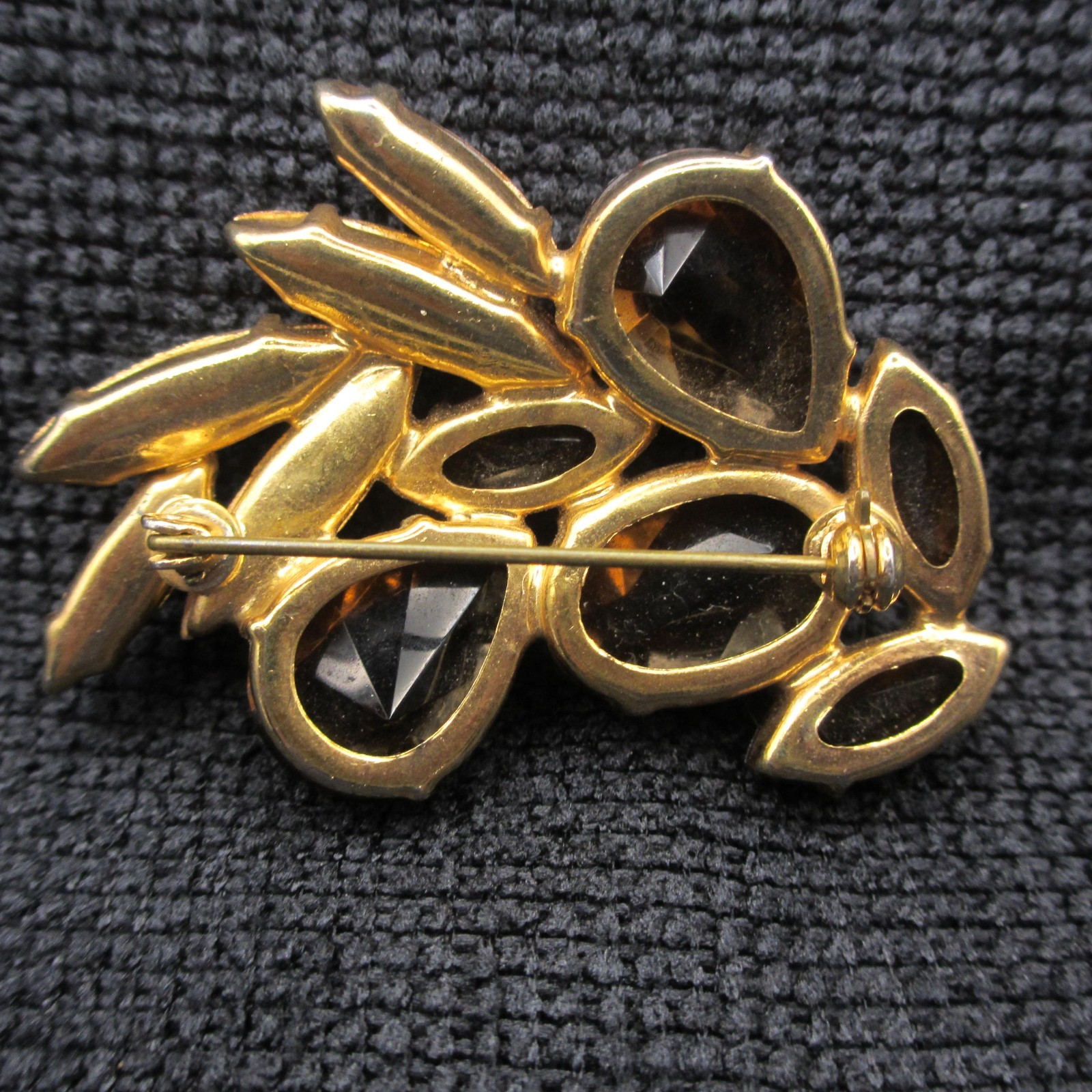 Vintage Rhinestone Brooch Golden Brown Gold Tone