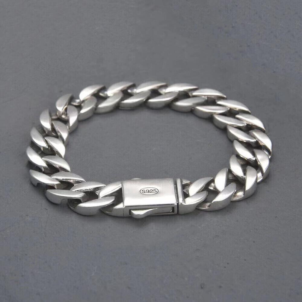 Pure S925 Sterling Silver Chain 13mm Cuban Curb Link Bracelet 7.1-8.7inch