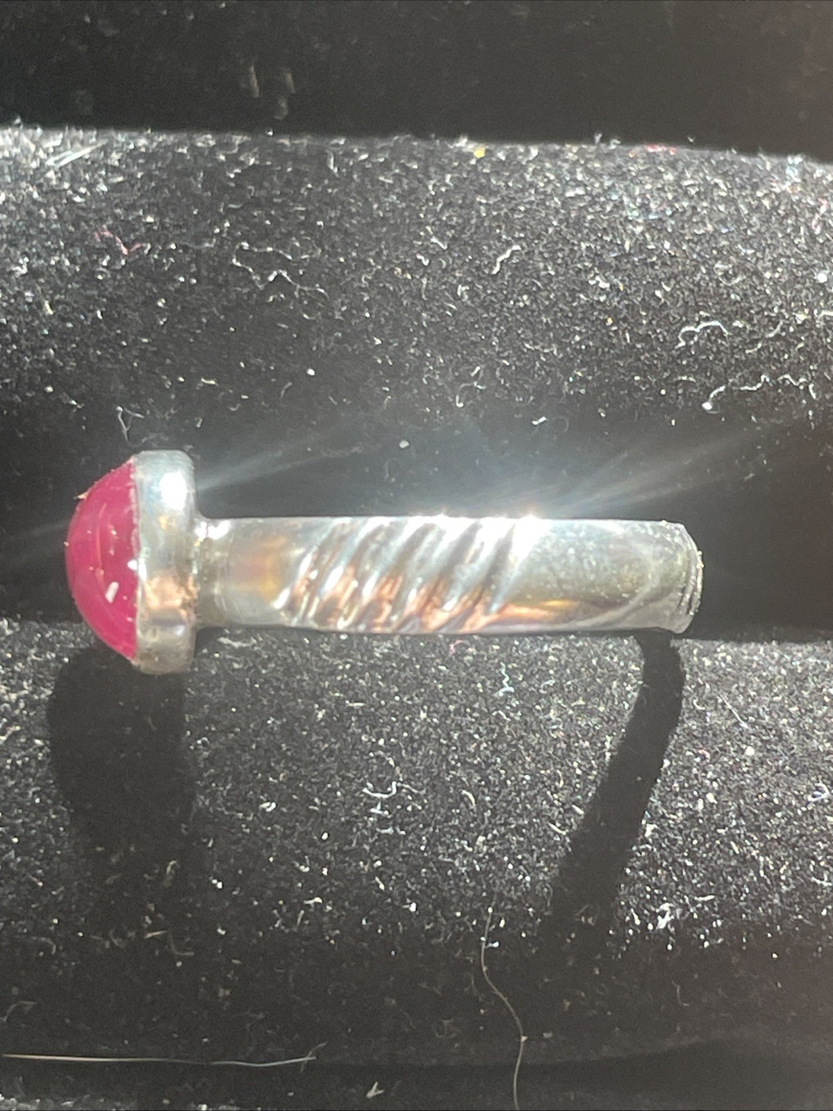 .925 Sterling Silver Ring W/Lab Grown Pink Shapphire Size 7 Hand Crafted In USA