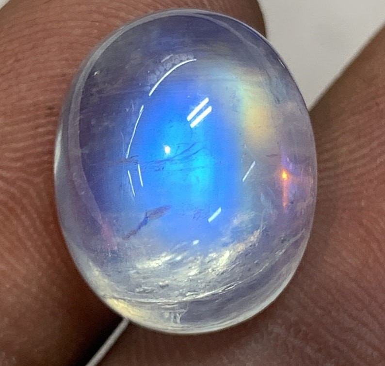 AAAAAA Natural Rainbow Moonstone Multi Blue Fire Oval Shape Cabochon Size13X16MM
