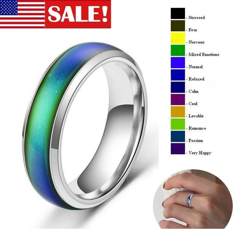 Stainless Steel Color Changing Mood Ring Temperature Rings For Women & Men USA