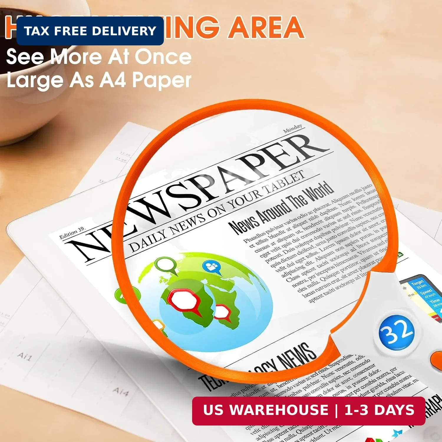 Large Magnifying Glass with Light, Magnifier 10X 20X 45X Handheld Illuminated Li