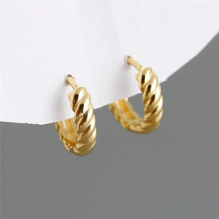 9CT GOLD ON SILVER Croissant SLEEPER HOOP EARRINGS 12mm thickness 3mm