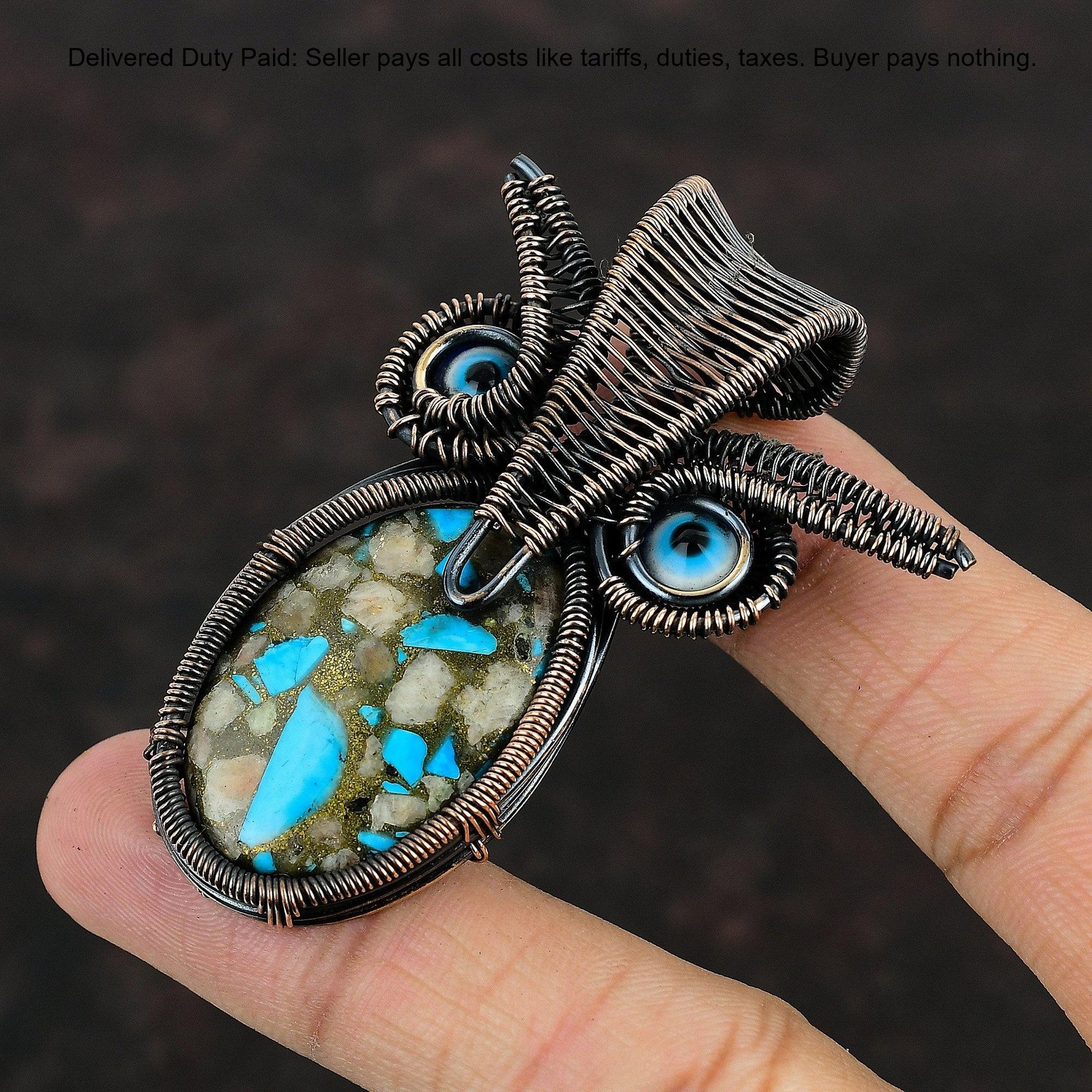 Copper Pink Opal Copper Turquoise Gemstone Blue Color Evil Eye Birthday Pendant