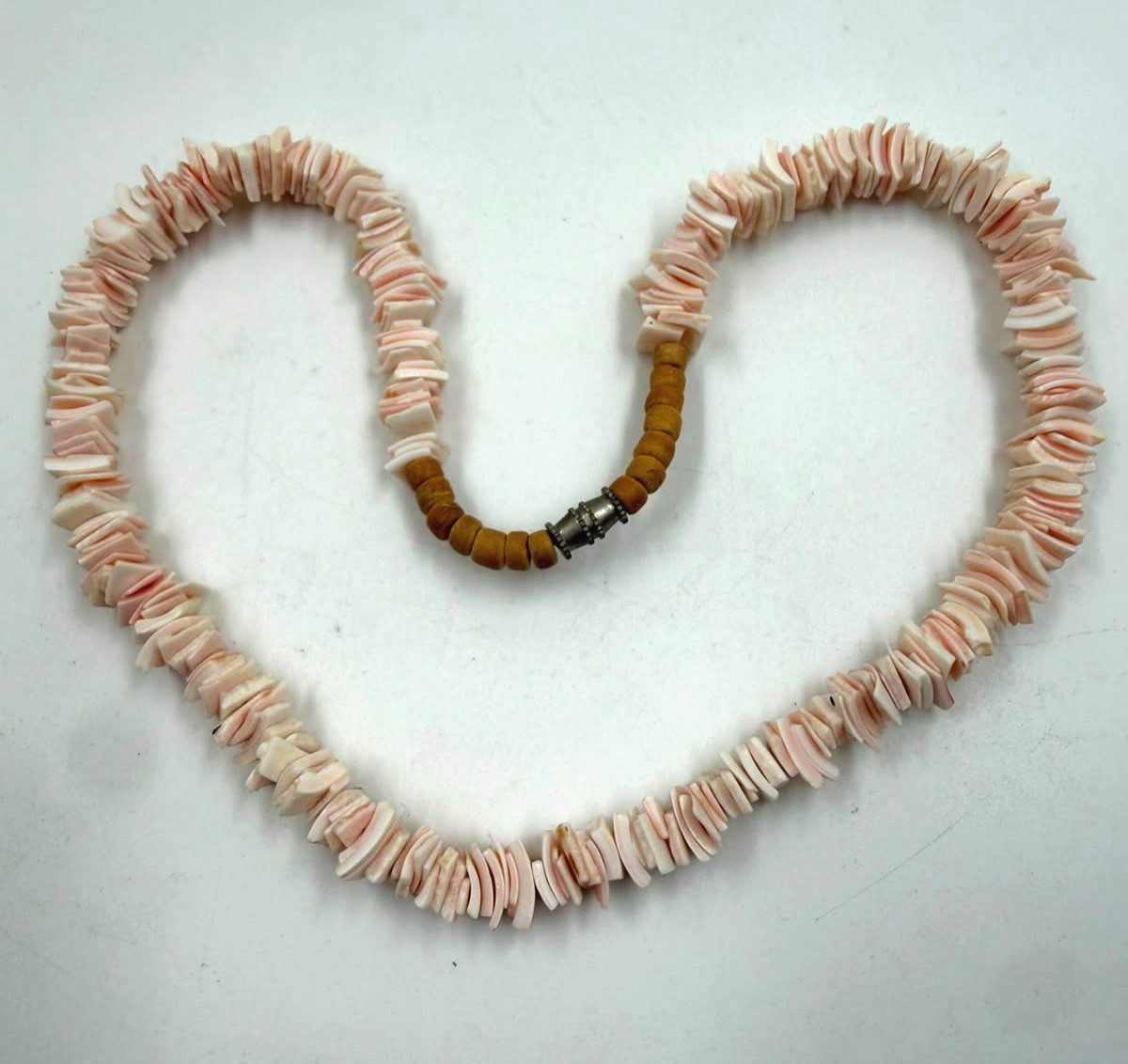 Vintage Pink Mother of Pearl Shell Chip Necklace 16.5” Natural Beach Jewelry