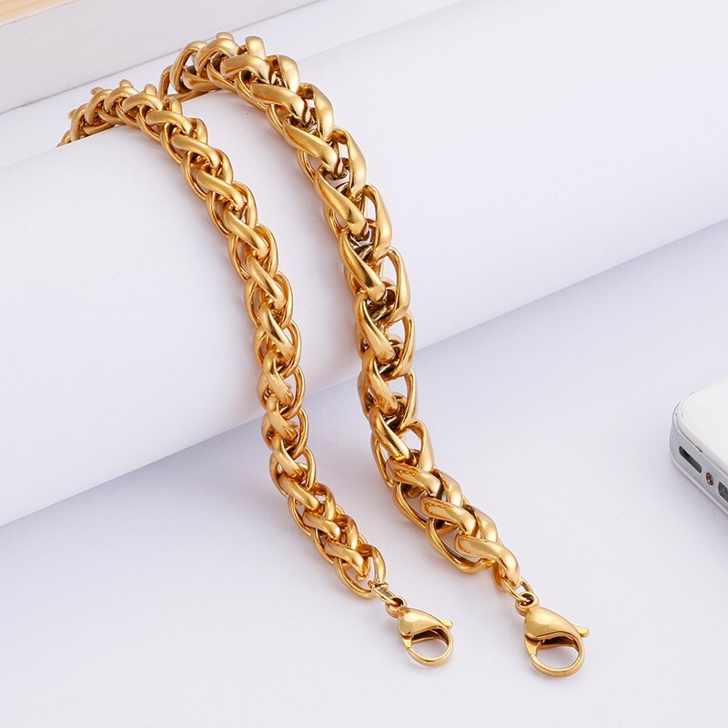 8mm 20” (50cm) Golden Wheat Chain Necklace Stainless Steel Women Mens Collar