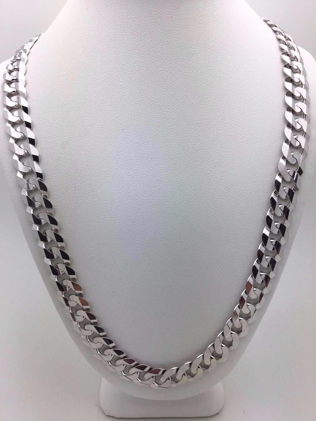 10k White Gold Solid Curb Cuban Link Chain Necklace 24″ 9mm 45.4 grams