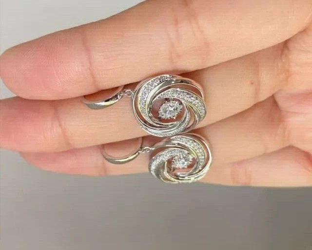 2Ct Round Simulated Diamond Swirl Drop Women’s Earrings In 14K White Gold Plated