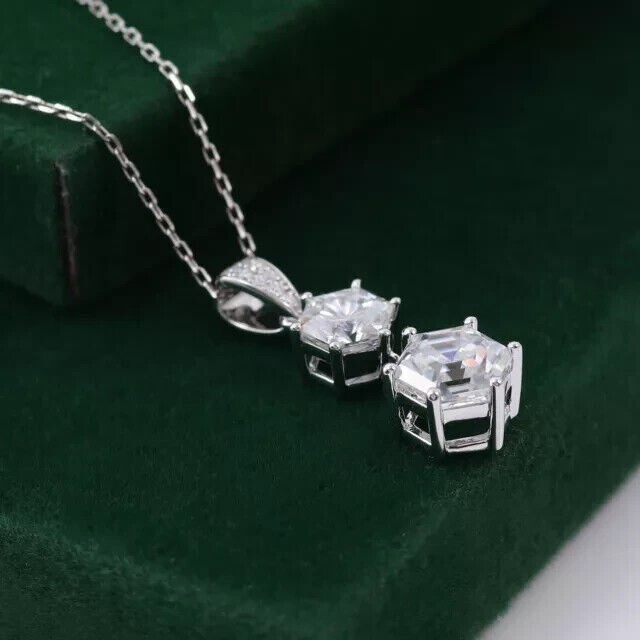 2Ct Round Cut Simulated Diamond Two Stone Stunning Pendant 14K White Gold Plated