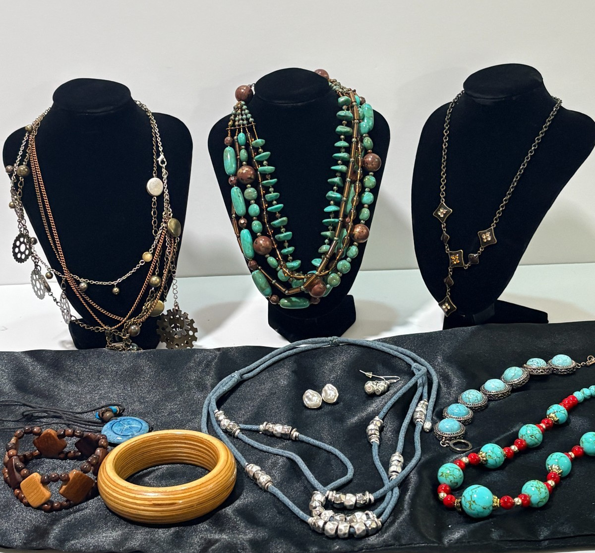 Boho Costume Jewelry Lot 12 Pieces Necklaces Bracelets Earrings Turquoise Look