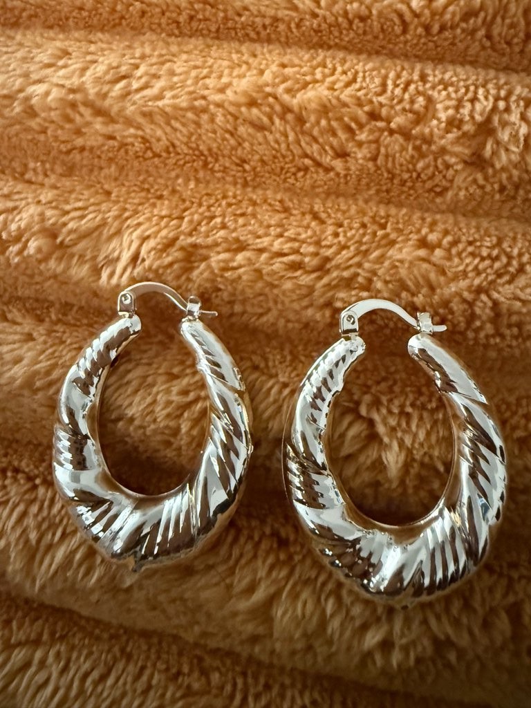 Vintage Silver-Tone Twisted Hoop Earrings