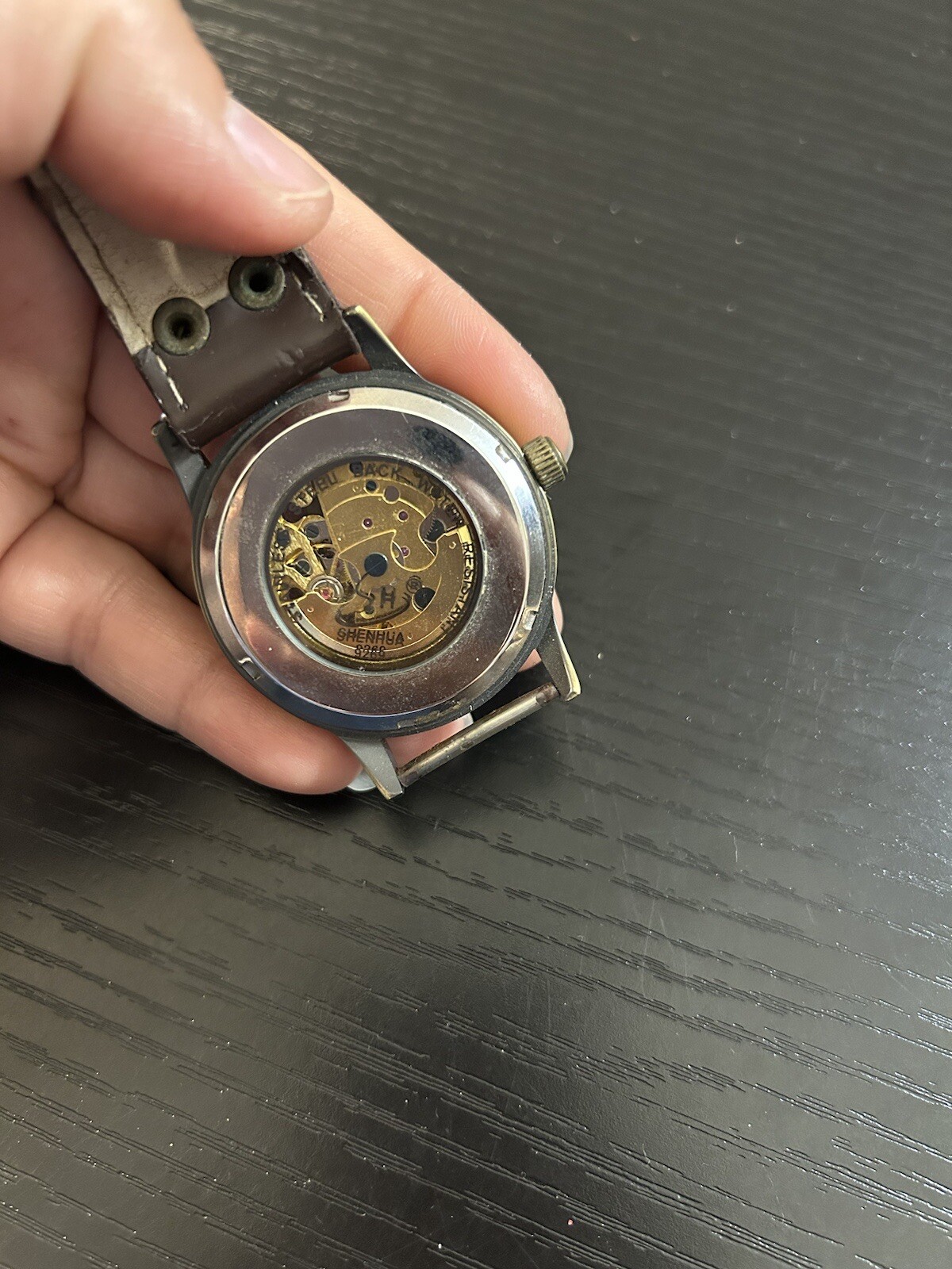 SHENHUA Men’s Automatic 9269 Mechanical Skeleton 42mm Watch Black Untested AS IS