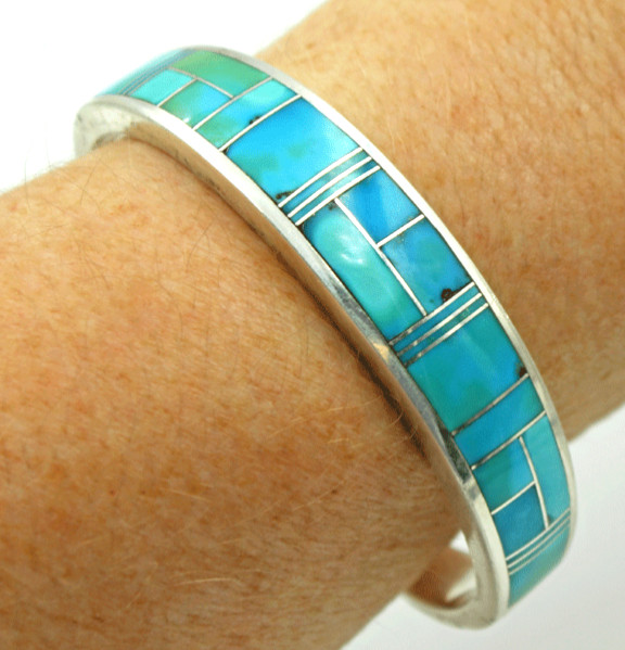 Sterling & Turquoise Native American Navajo Peterson Chee Cuff Bracelet 42.0Gr