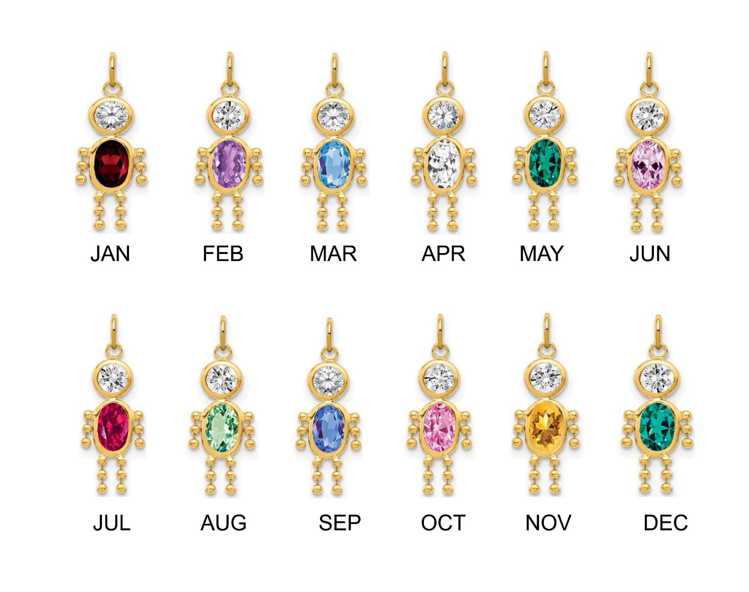 10K 14K Yellow Gold Birthstone All Months Girls Boys – Pendants for Moms