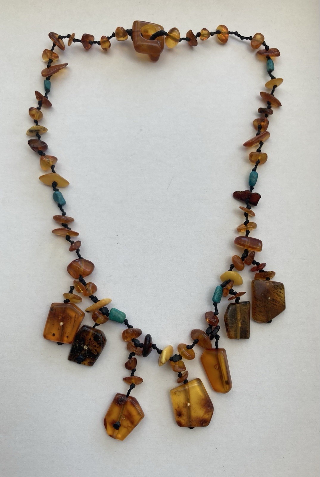 Vintage Necklace Baltic butterscotch amber, turquoise Chips 16.5″ Artisan OOAK