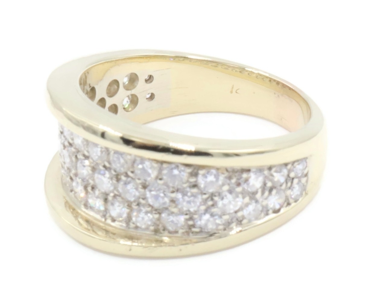 Estate 3-Row 1.70 Ctw Round Diamond 14KT Yellow Gold 10.6mm Cluster Ring 7.69g