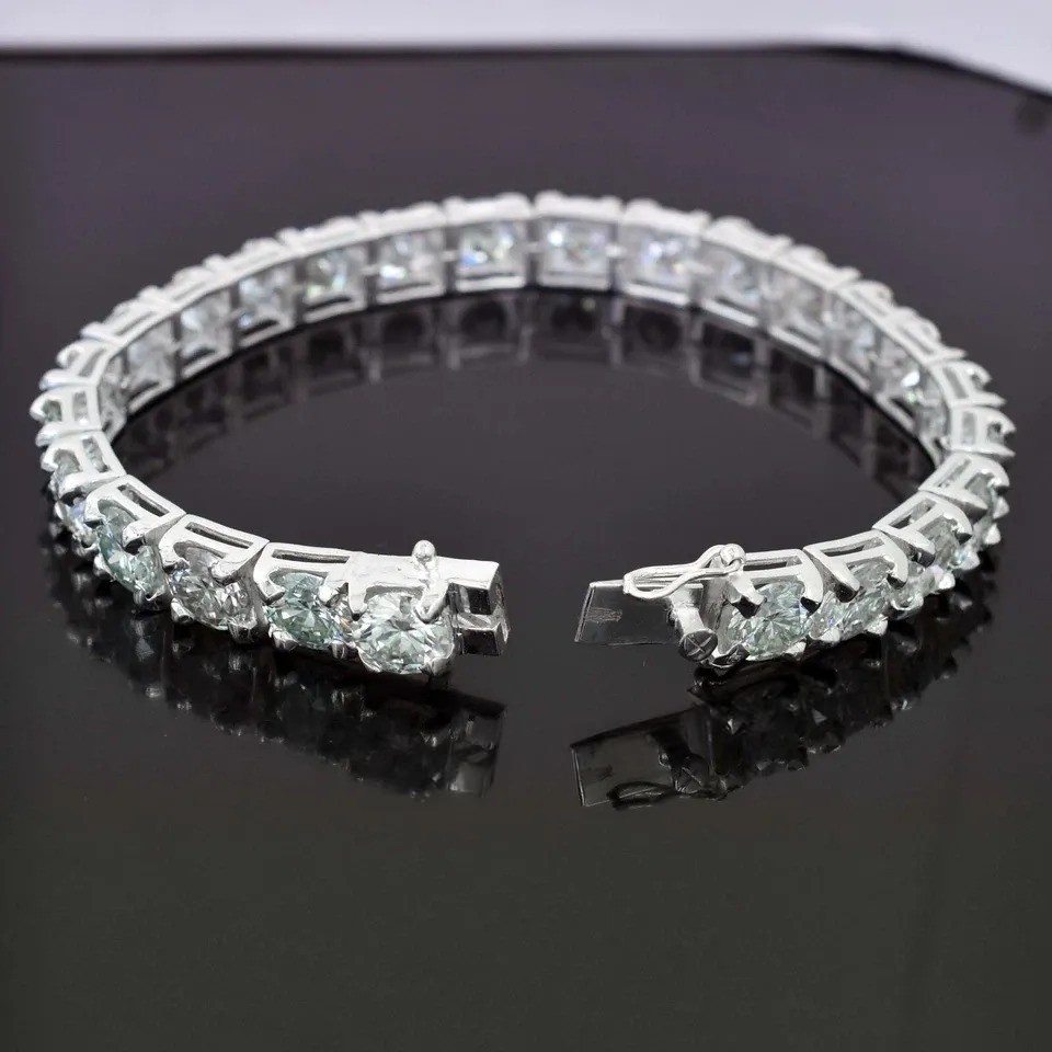 RARE 40 Ct Certified 8mm White Diamond Men Tennis Bracelet, 8 Inches,925 Silver.
