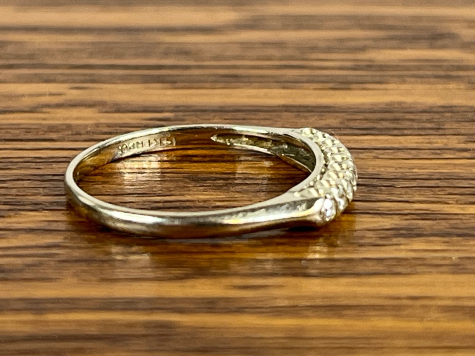 1930s Art Deco 14K White Gold Old European Cut OEC Diamond Stackable Band Ring
