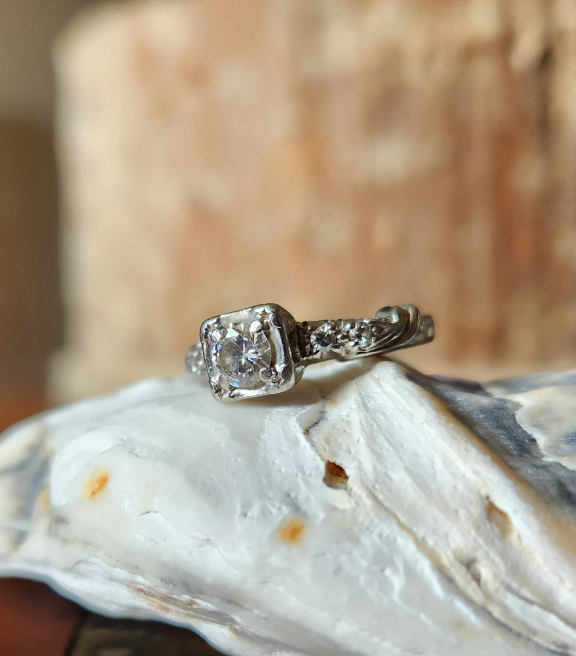 Vintage 1940’s Palladium EngagementRing .4 CT diamond w/ accents Size 4