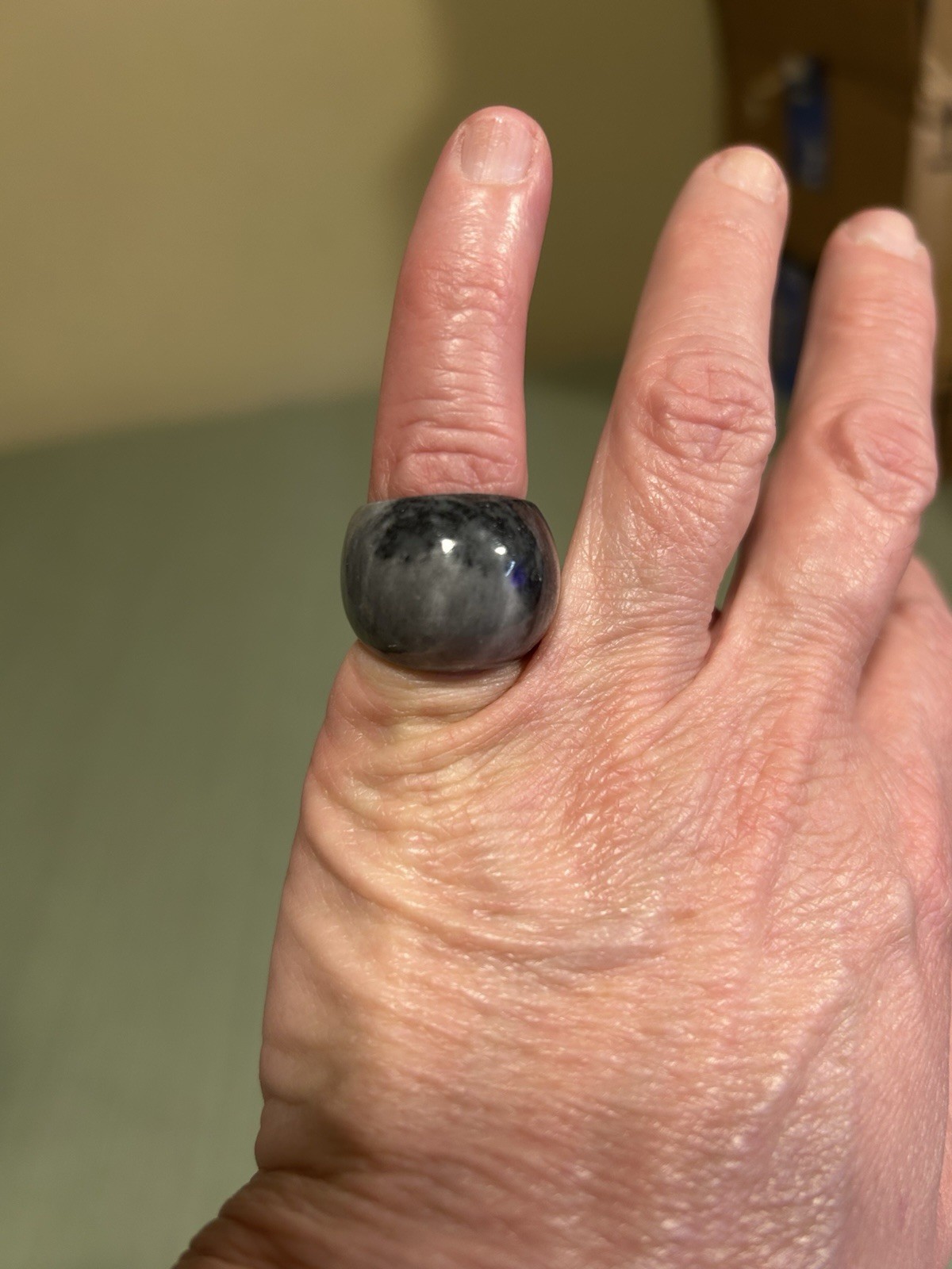 black gray white marbled Plastic Ring Similar To Black jadeite jade Sz 6