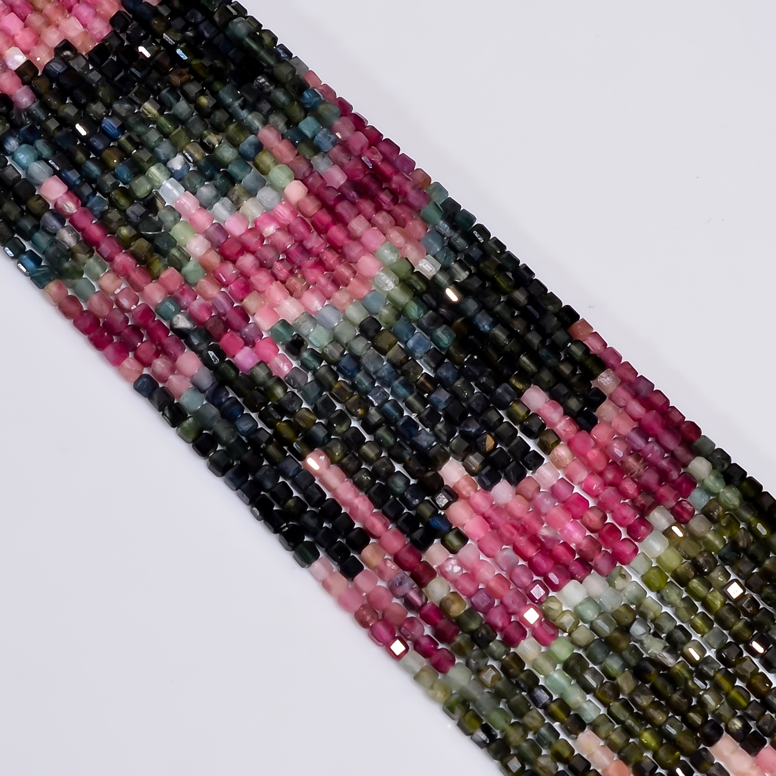 Natural Multi Tourmaline Gemstone Box Shape Faceted Beads 3X3mm Strand 13″ EB517