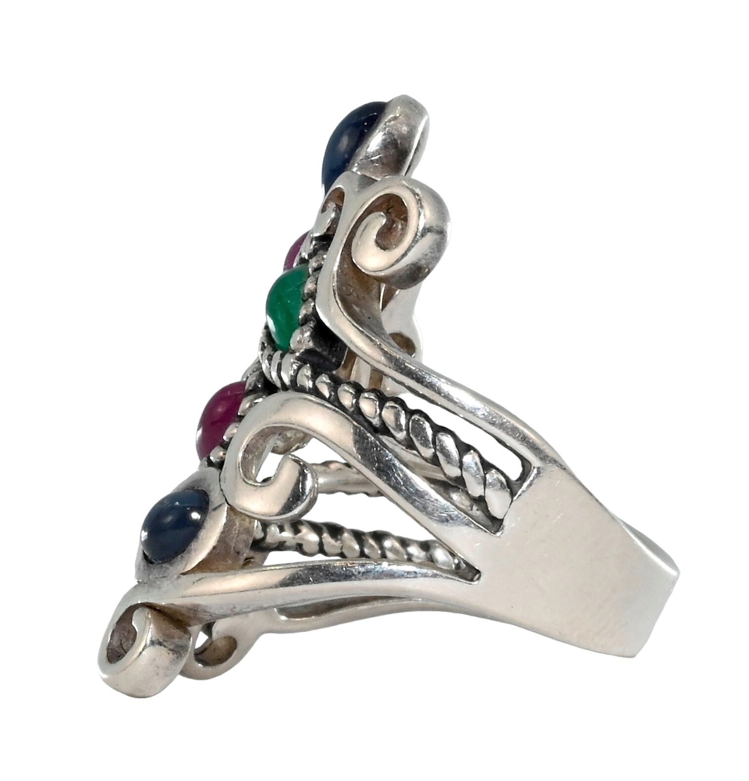 Paz Creations PZ Israel Sterling Silver 925 Ruby Sapphire Emerald Ring! Size 5!