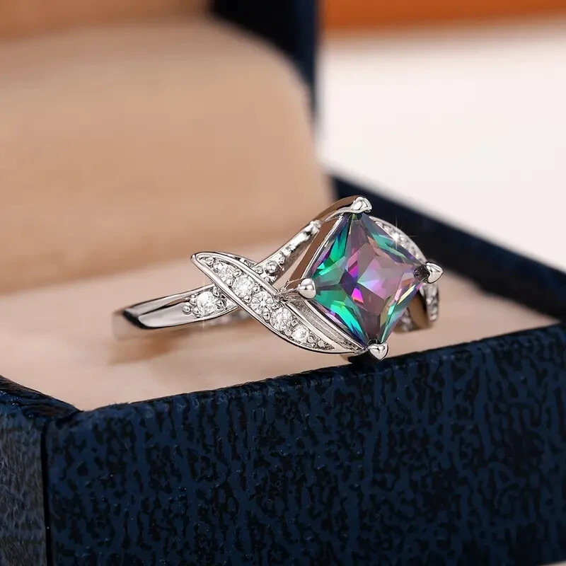 925 Sterling Silver Rainbow Mystical Fire Topaz Wedding Engagement Ring Size 8.5