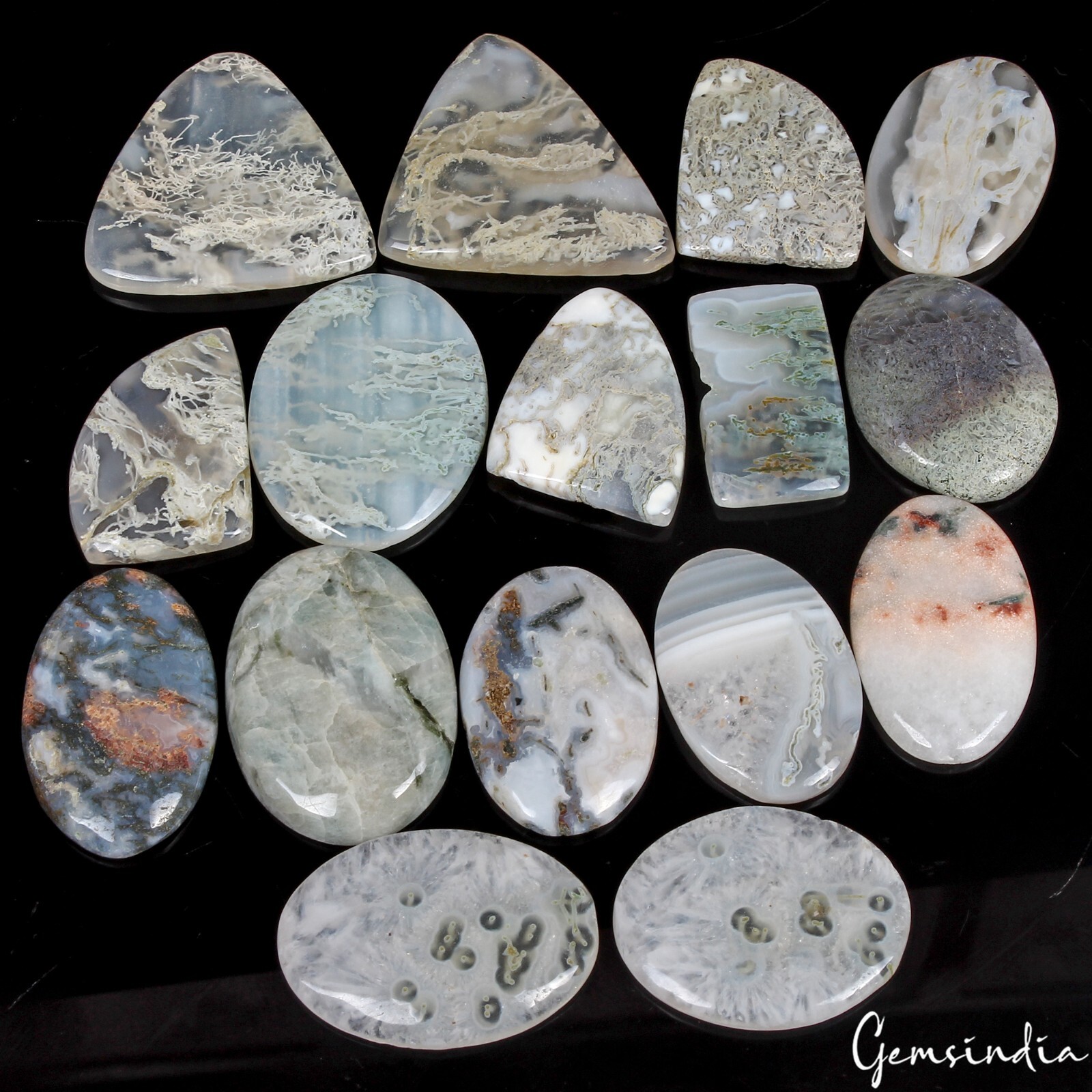 760 Cts/16 Pcs Natural Untreated Moss Agate Mix Cab Wholesale Loose 31-40mm Gems
