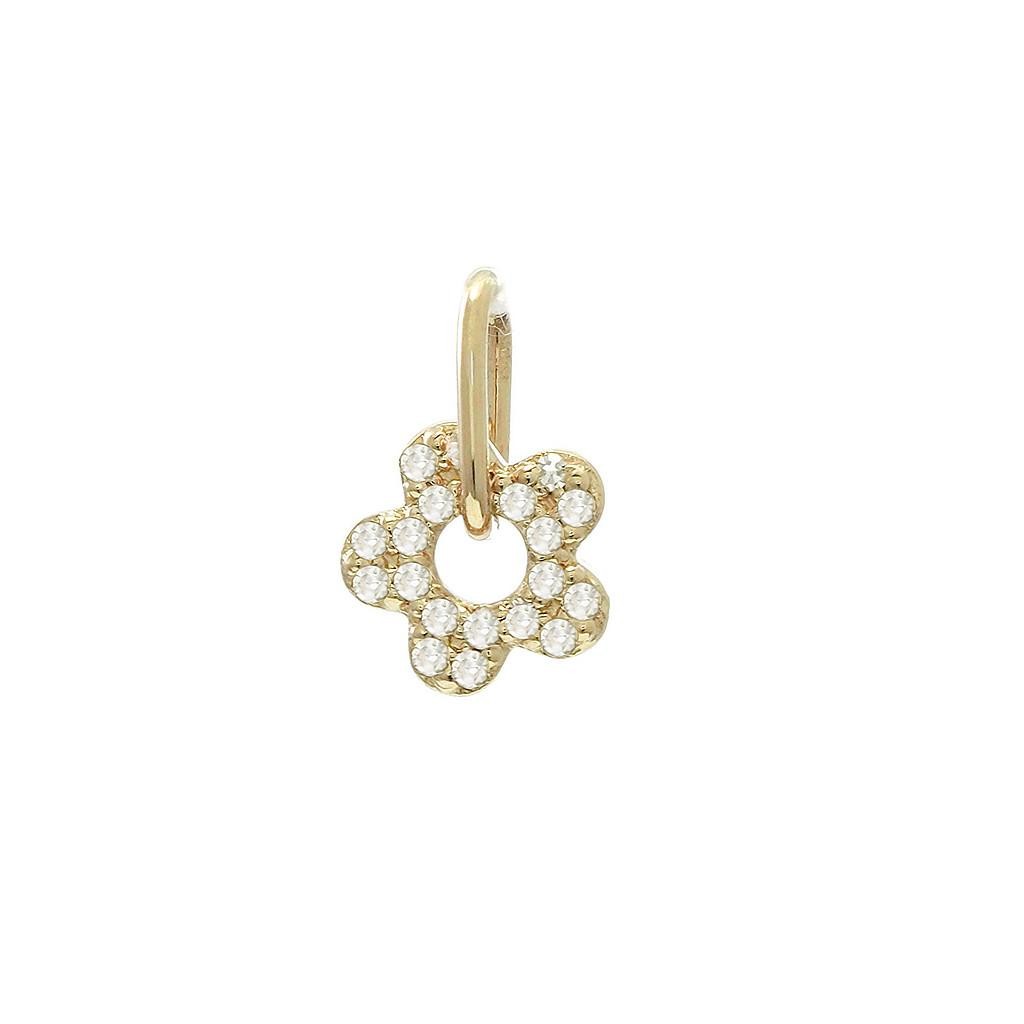 14K Real Yellow Gold Single Micro Pave Diamond Pendant 6mm
