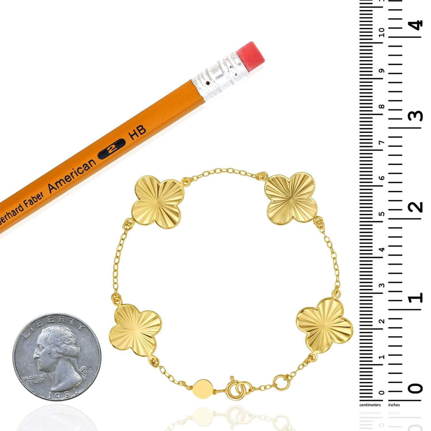 Real 14K Gold Textured Adjustable Clover Bracelet 6.5″-7.25″