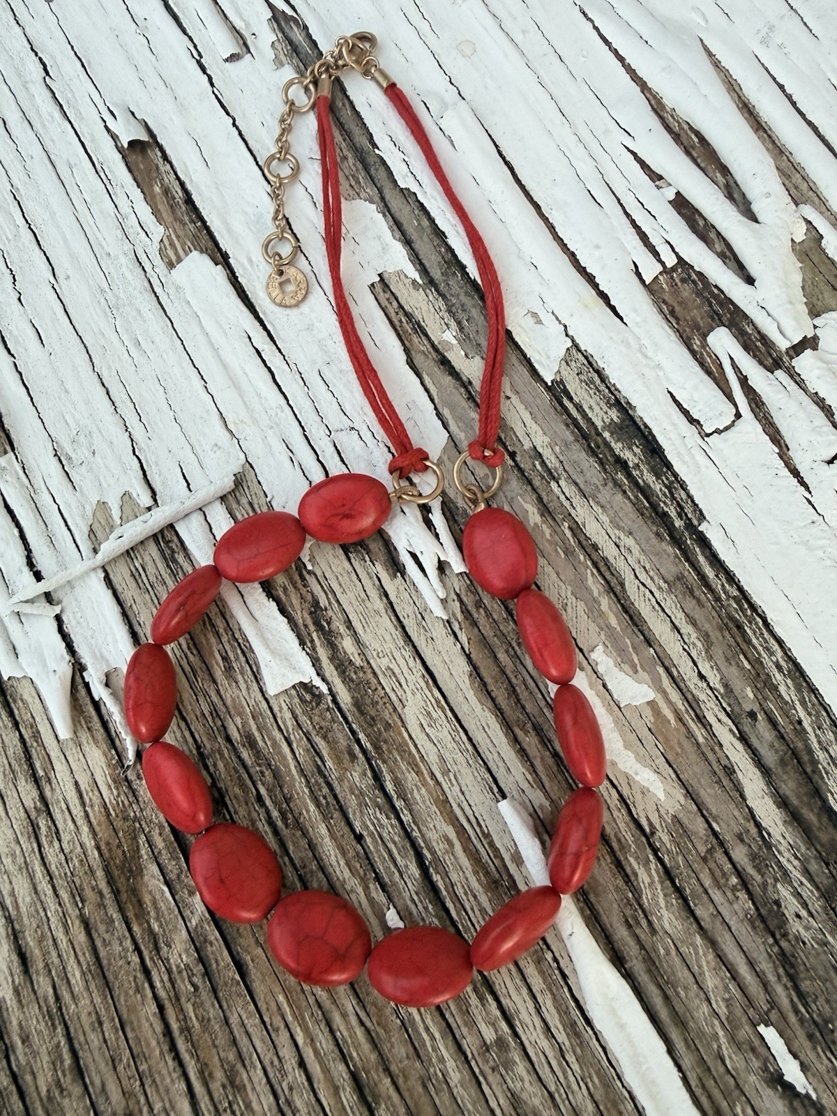 Karma Bella Signed Red Chunky Beaded Necklace Boho Statement Jewelry