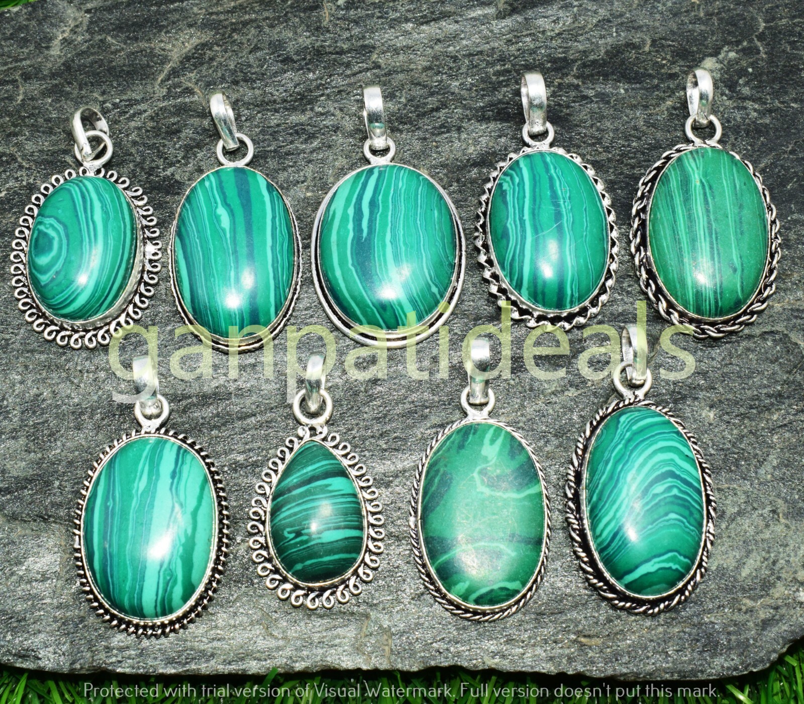 Malachite Gemstone Pendant 925 Silver Plated Wholesale Lot Handmade Pendant