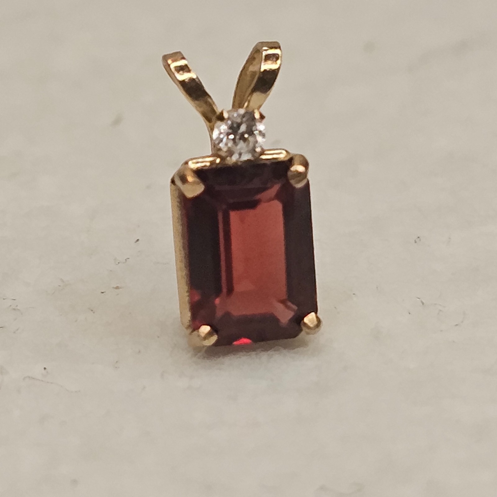 Vintage 10K Gold Emerald Cut Garnet Pendant 7x5mm January Birthstone Estate