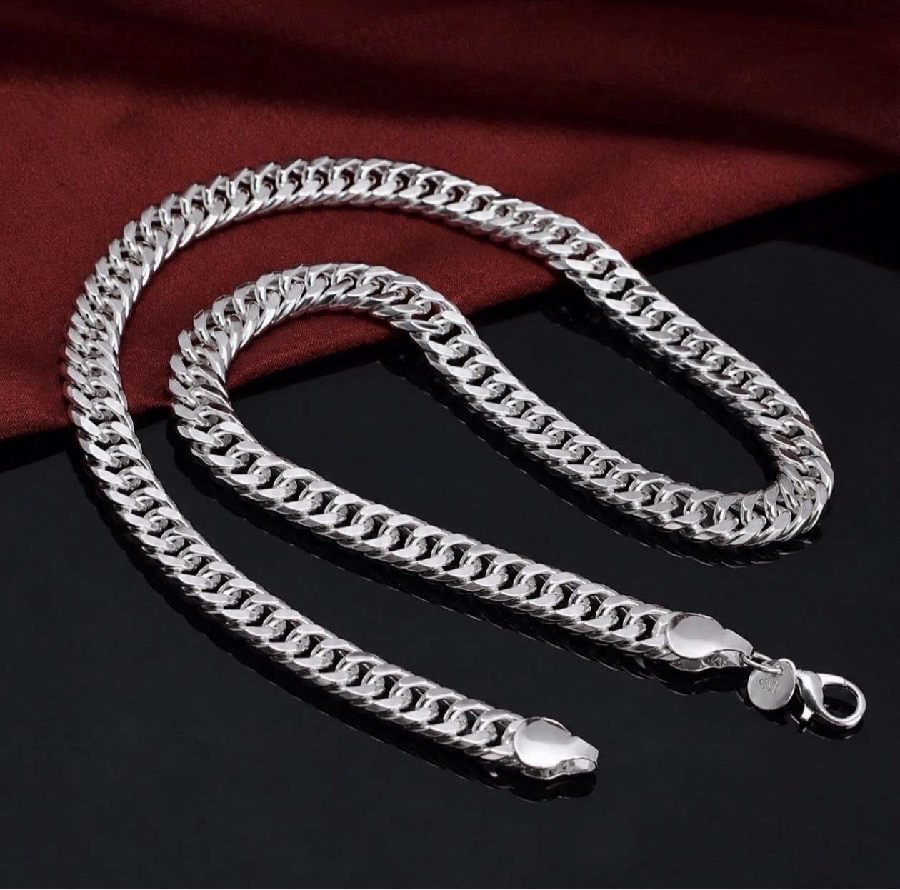 Marked 925 Silver Plated Heavy Miami Cuban Link Chain 24 Inch 10MM Italy