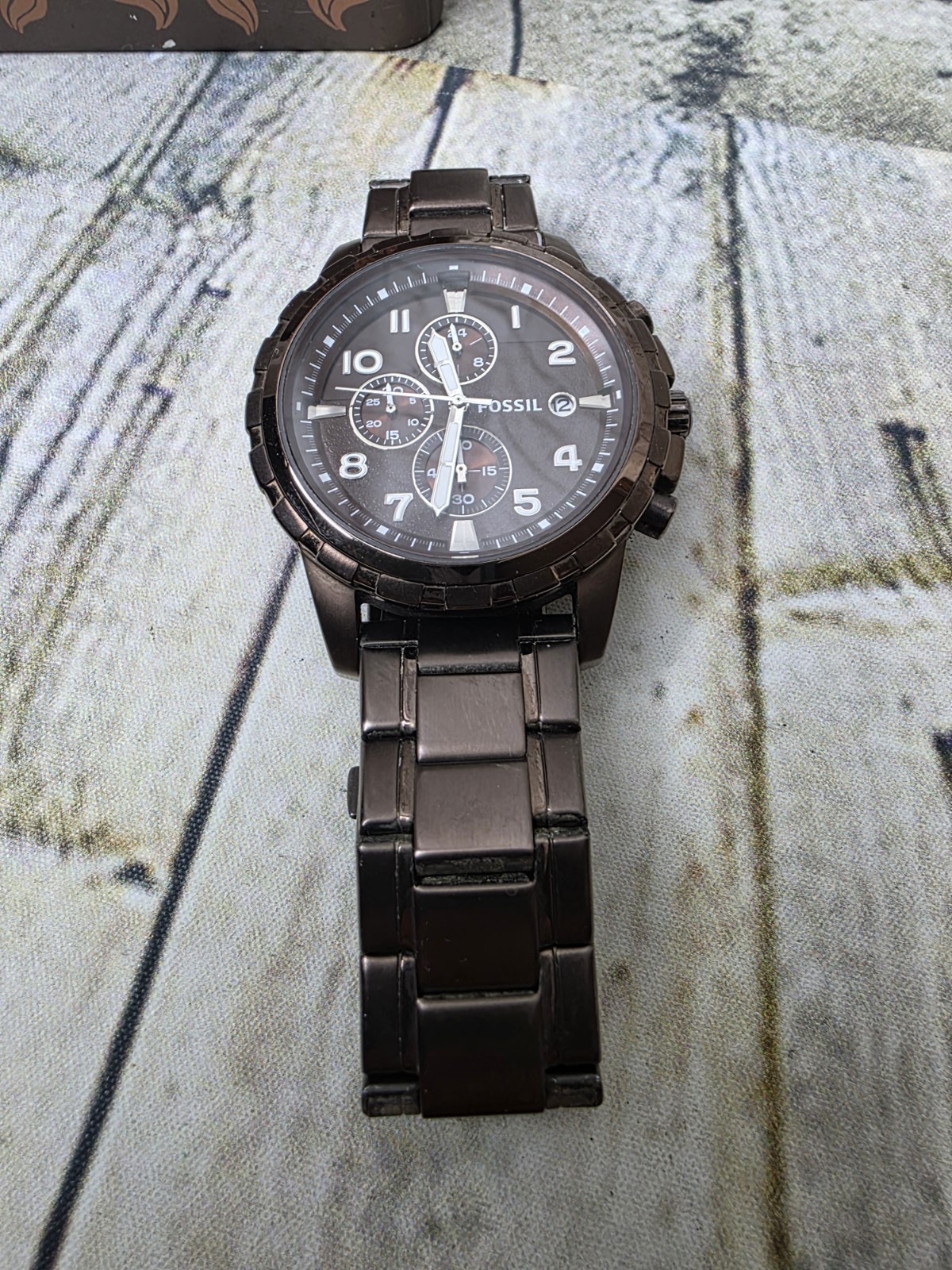 Fossil Mens Retro Watch FS4645 Bronze Stainless Steel Works Needs Battery w Box