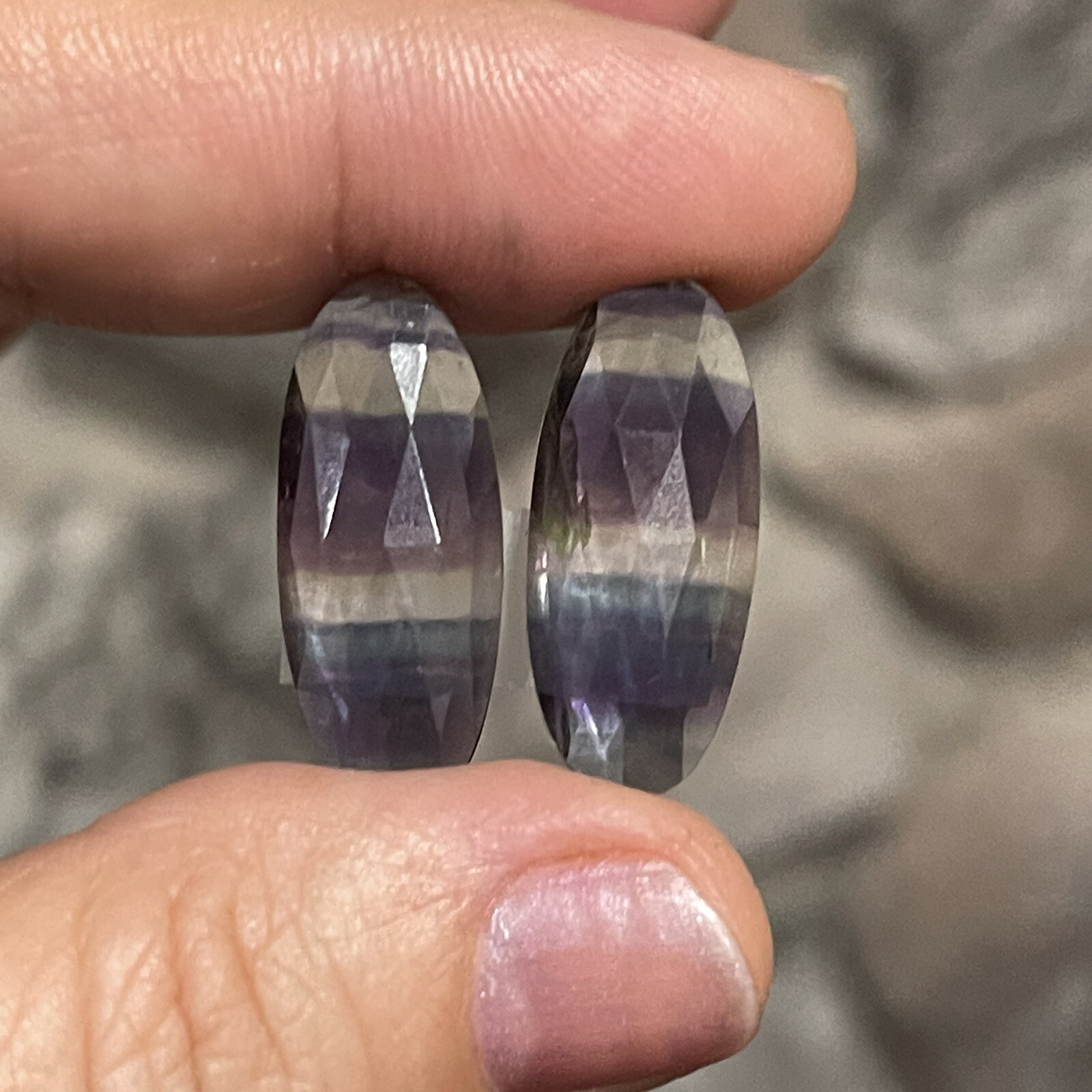 24.4ct 24.3×10.4×5.4mm Pair Teal Blue Purple Fluorite Rose Cut Oval Cabochons
