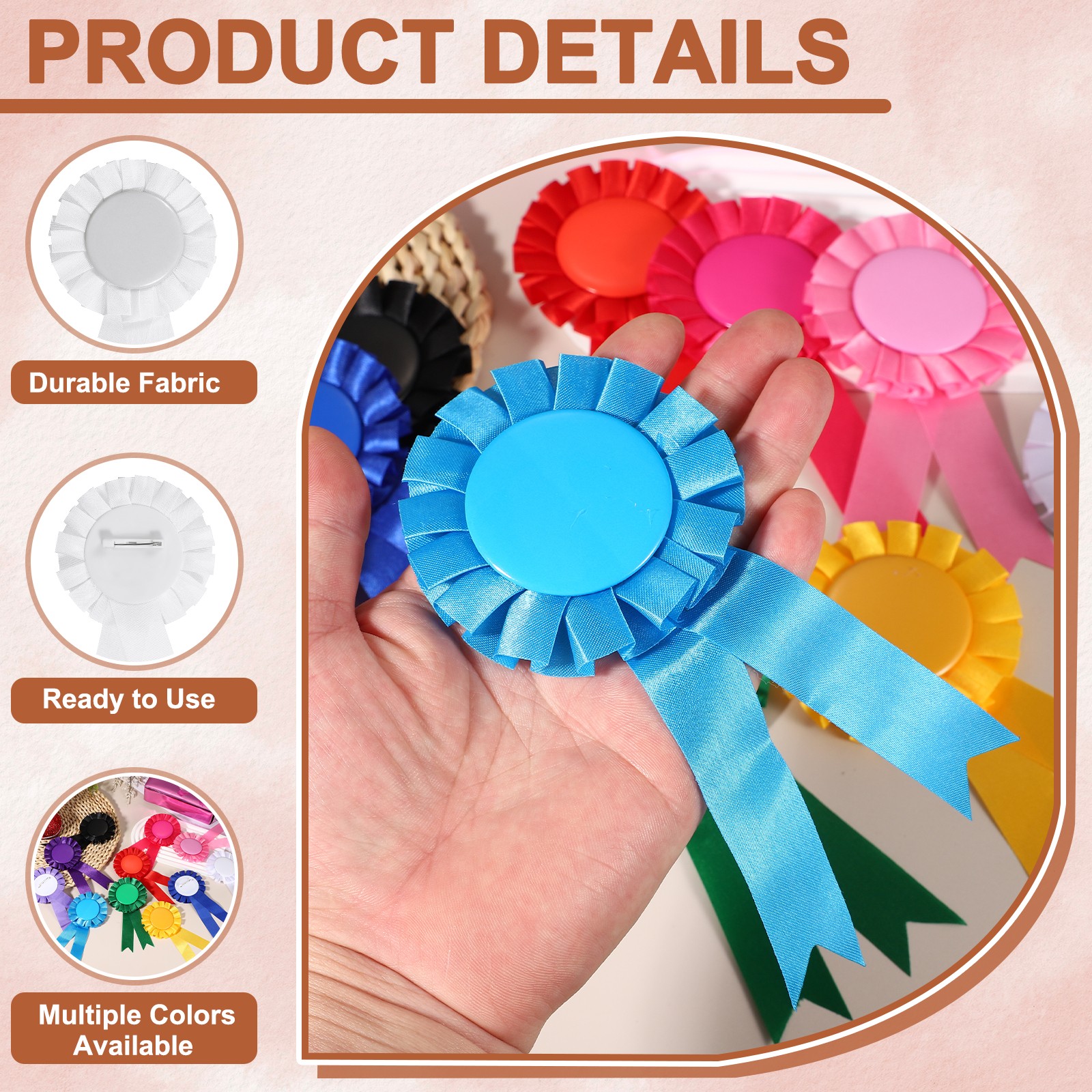 Blank Award Ribbon Prize, 12Pcs Party Badge Brooch for Women, White